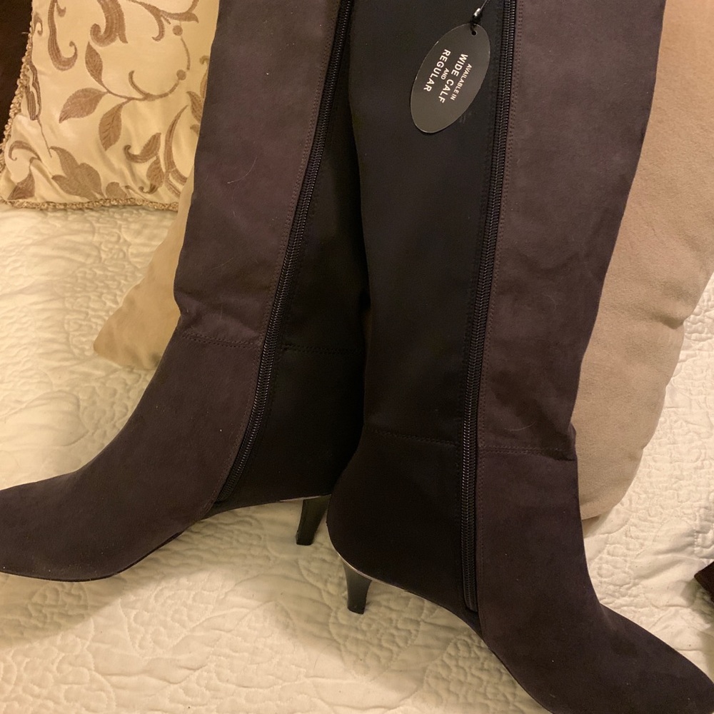 Elegant Black Stretch Nylon and Dark Grey Suede  Women's Boots